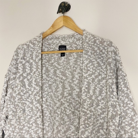 Eileen Fisher Open Front Textured Silk Blend Cardigan Lagenlook - Picture 4 of 7